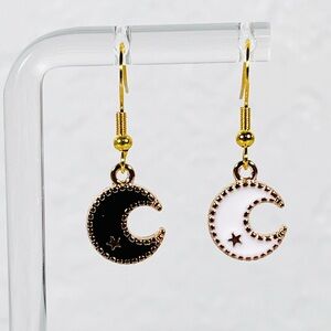 Black & White Crescent Moon Earrings